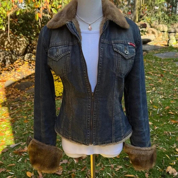 GUESS TRUE VINTAGE 80s RARE FAUX FUR DENIM / JEAN JACKET - L 💙🔥 - Picture 11 of 11